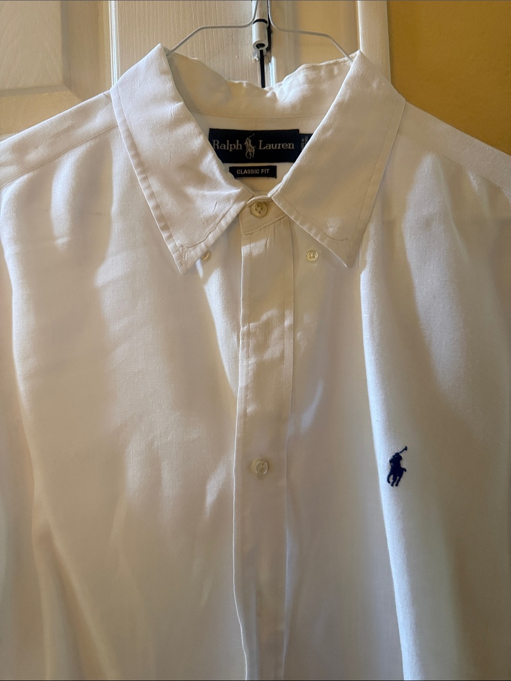 Polo by Ralph Lauren Men's White Button-Down Dress Shirt with Navy Pony - Picture 4 of 6